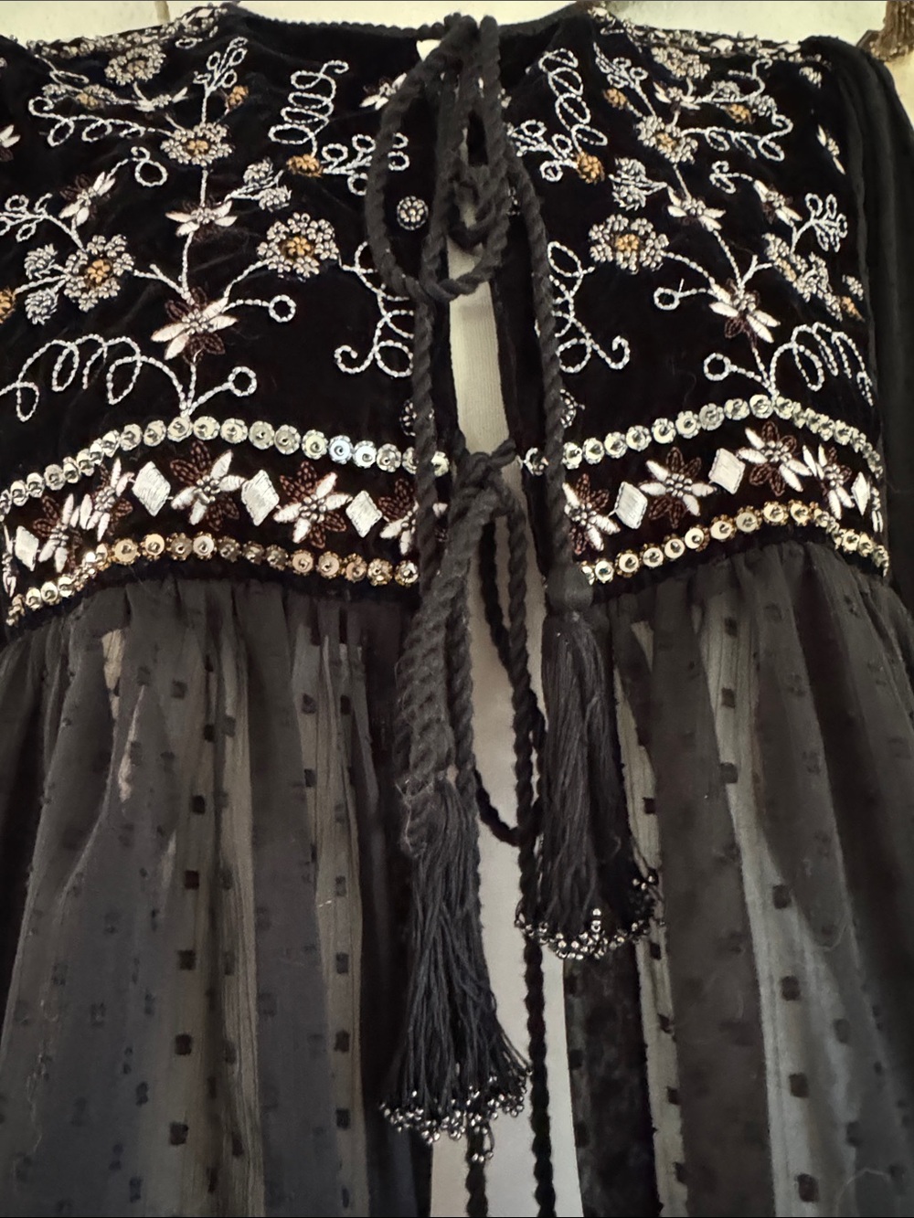 Forever 21 Black Embroidered Sheer Tie-Front Blouse - Picture 5 of 7